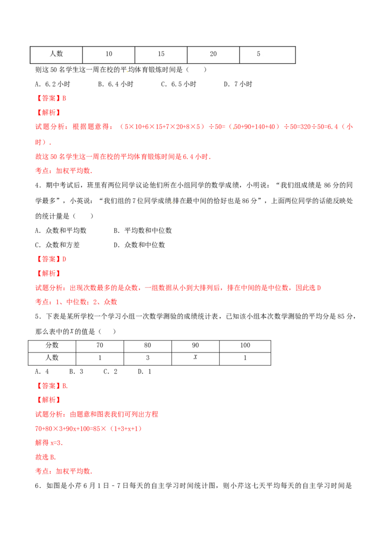 第20章数据的分析（A卷）_初中全科电子版试卷练习试题_数学_8下初中人教版数学练习、试卷_人教数学八年级下单元试卷（039份）_单元检测卷（第2套AB卷含答案）（共20份）