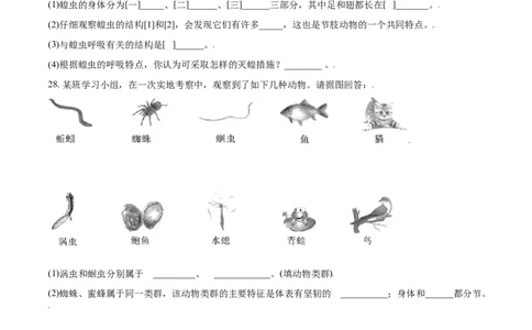 第一章动物的主要类群真题模拟练-（人教版）（原卷版）_初中全科电子版试卷练习试题_生物_生物8上练习_人教生物8年级上单元试卷48份