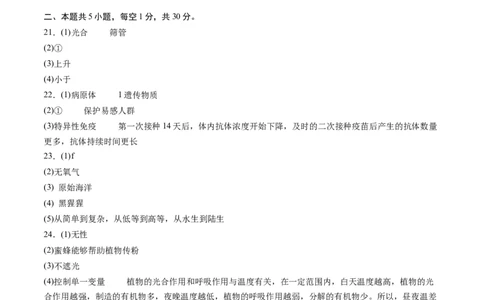 生物（甘肃卷）（参考答案及评分标准）_初中全科电子版试卷练习试题_生物_2024中考模拟题生物(1)_二模_生物（甘肃卷）-：2024年中考第二次模拟考试