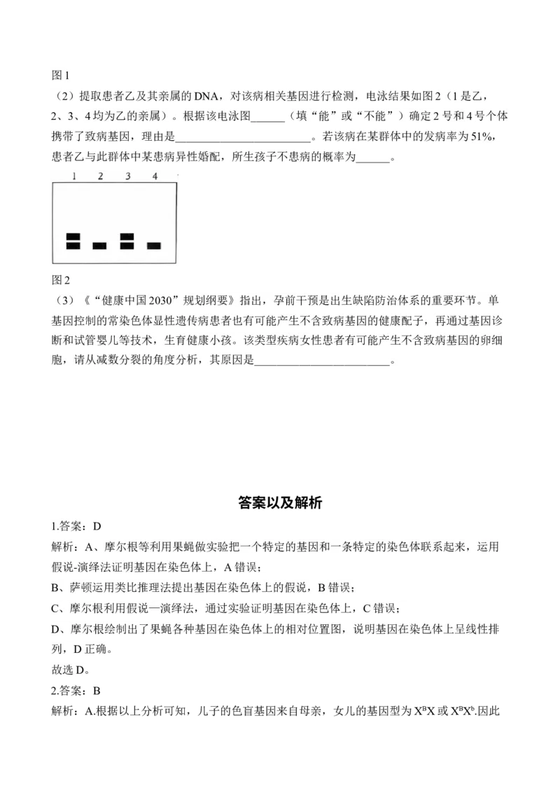 专题九伴性遗传和人类遗传病（有解析）&mdash;&mdash;2025届高考生物考点剖析_2025年新高考资料_一轮复习_2025届高考生物一轮复习考点剖析练习（有解析）