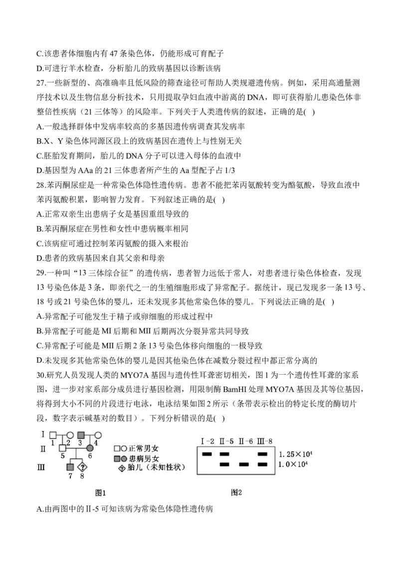 专题九伴性遗传和人类遗传病（有解析）&mdash;&mdash;2025届高考生物考点剖析_2025年新高考资料_一轮复习_2025届高考生物一轮复习考点剖析练习（有解析）
