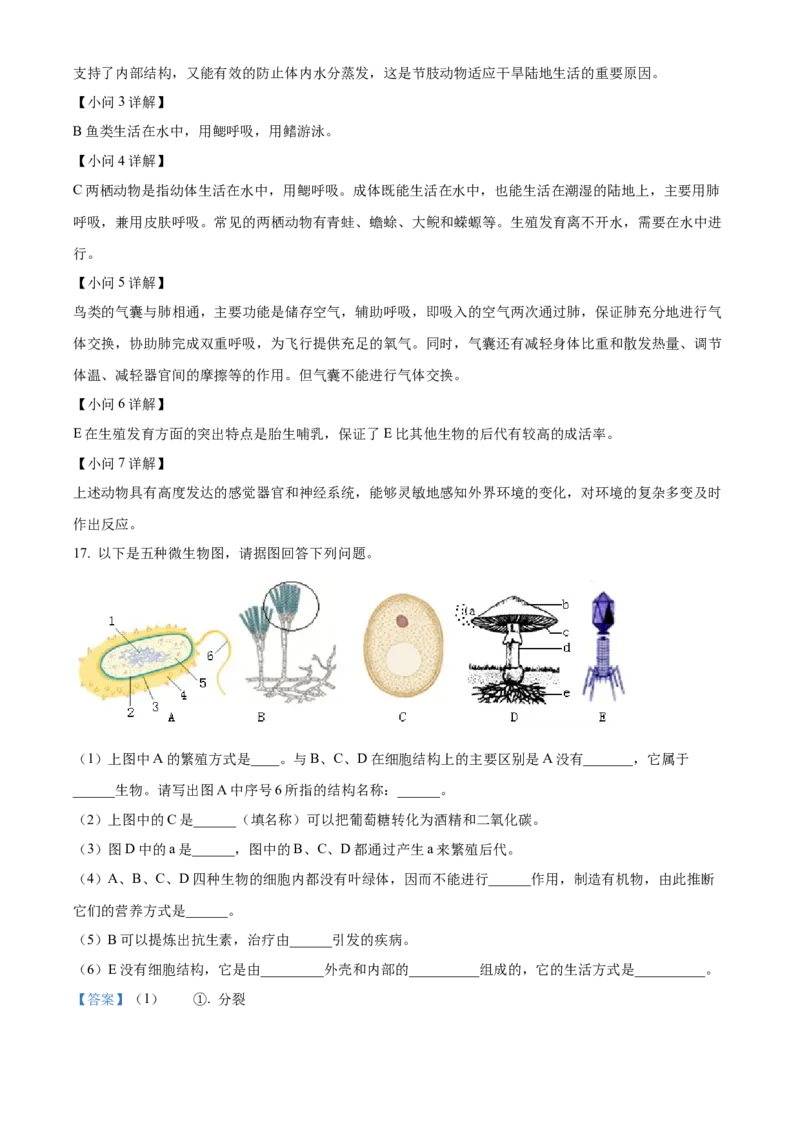 八年级上学期期中联考生物试题（解析版）_初中全科电子版试卷练习试题_生物_生物8上练习_人教生物8年级上期中试卷08份
