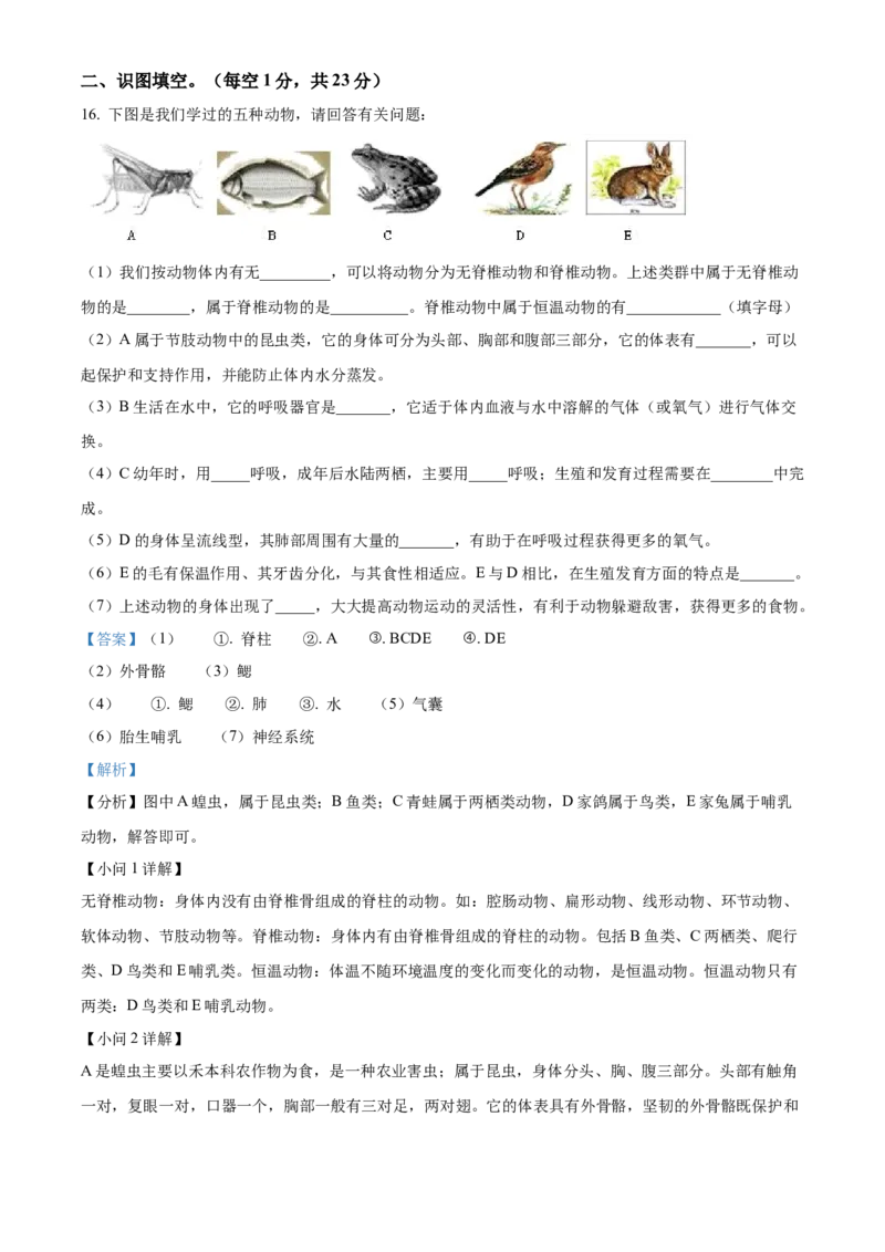八年级上学期期中联考生物试题（解析版）_初中全科电子版试卷练习试题_生物_生物8上练习_人教生物8年级上期中试卷08份