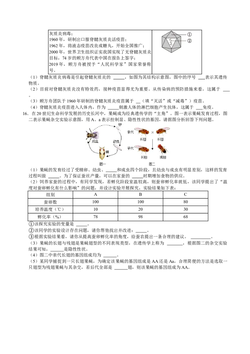 生物（贵阳卷）（考试版A4）_初中全科电子版试卷练习试题_生物_2024中考模拟题生物(1)_二模_生物（贵阳卷）-：2024年中考第二次模拟考试