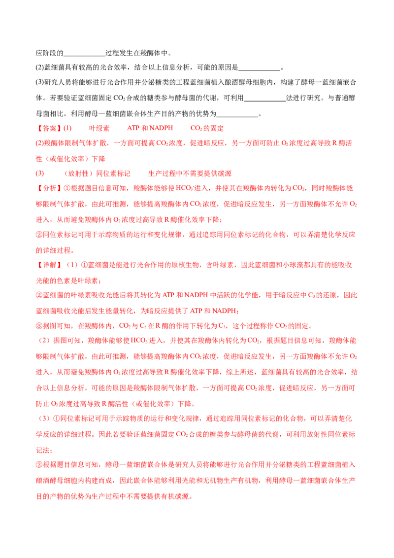 专题二细胞代谢（解析版）_2025年新高考资料_二轮复习_举一反三2025年高考生物二轮重点专题讲义（新高考通用）3442769