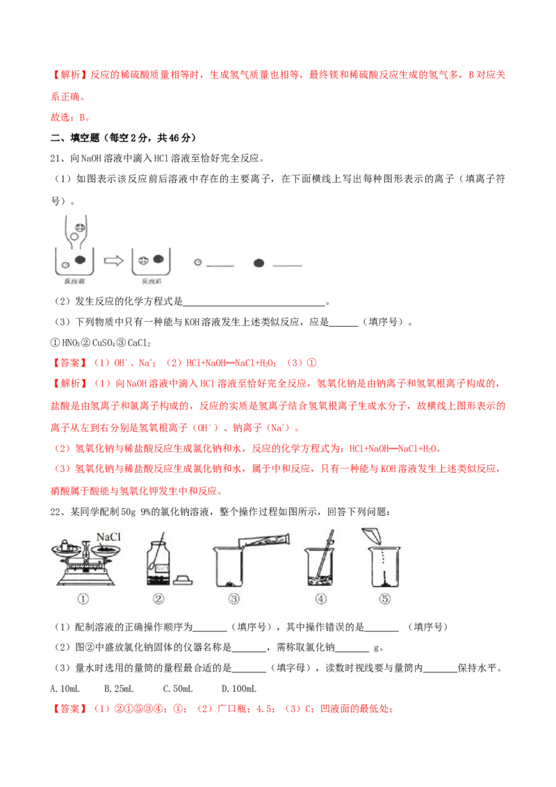 人教版化学九年级下期中模拟卷（二）（解析版）_初中全科电子版试卷练习试题_化学_9年级上下册化学试题_9年级下试题_人教化学九年级下期中试卷（005份）