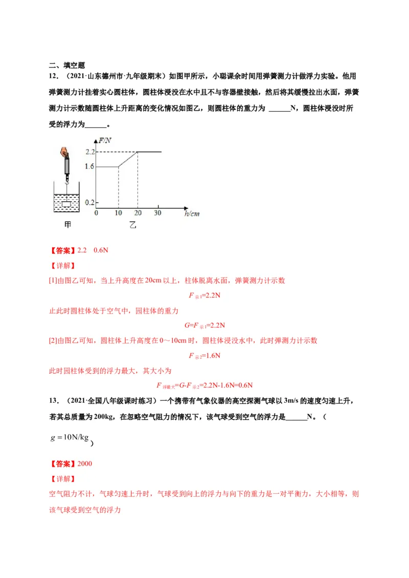 10.1浮力-2020-2021学年八年级物理下册课时同步练（人教版）（解析版）_初物_人教版初中物理初二三同步讲义习题练习八九年级电子资料word素材_20250116_181533