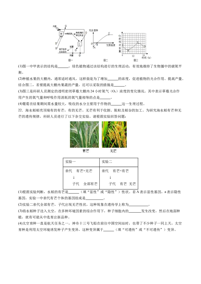 生物（盐城卷）（考试版A4）_初中全科电子版试卷练习试题_生物_2024中考模拟题生物(1)_一模_生物（盐城卷）-2024年中考第一次模拟考试