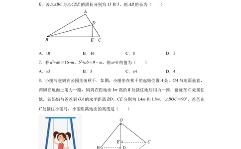 数学（考试版）A4_初中全科电子版试卷练习试题_数学_8上初中人教版数学练习、试卷_人教数学八年级上期末试卷（024份）