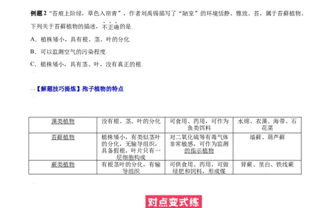 必考点14藻类、苔藓和蕨类植物-（人教版）（原卷版）_初中全科电子版试卷练习试题_生物_生物人教版7上练习&mdash;24新版已更新_人教生物7年级上专项练习28份
