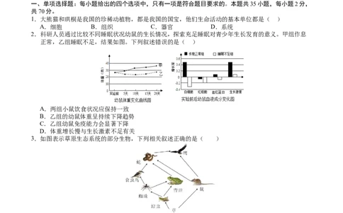 生物（扬州卷）（考试版A4）_初中全科电子版试卷练习试题_生物_2024中考模拟题生物(1)_二模_生物（扬州卷）-：2024年中考第二次模拟考试