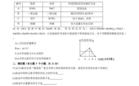 化学（重庆卷）（考试版A4）_初中全科电子版试卷练习试题_化学_2024中考模拟题化学(1)_三模（36套）_化学（重庆卷）