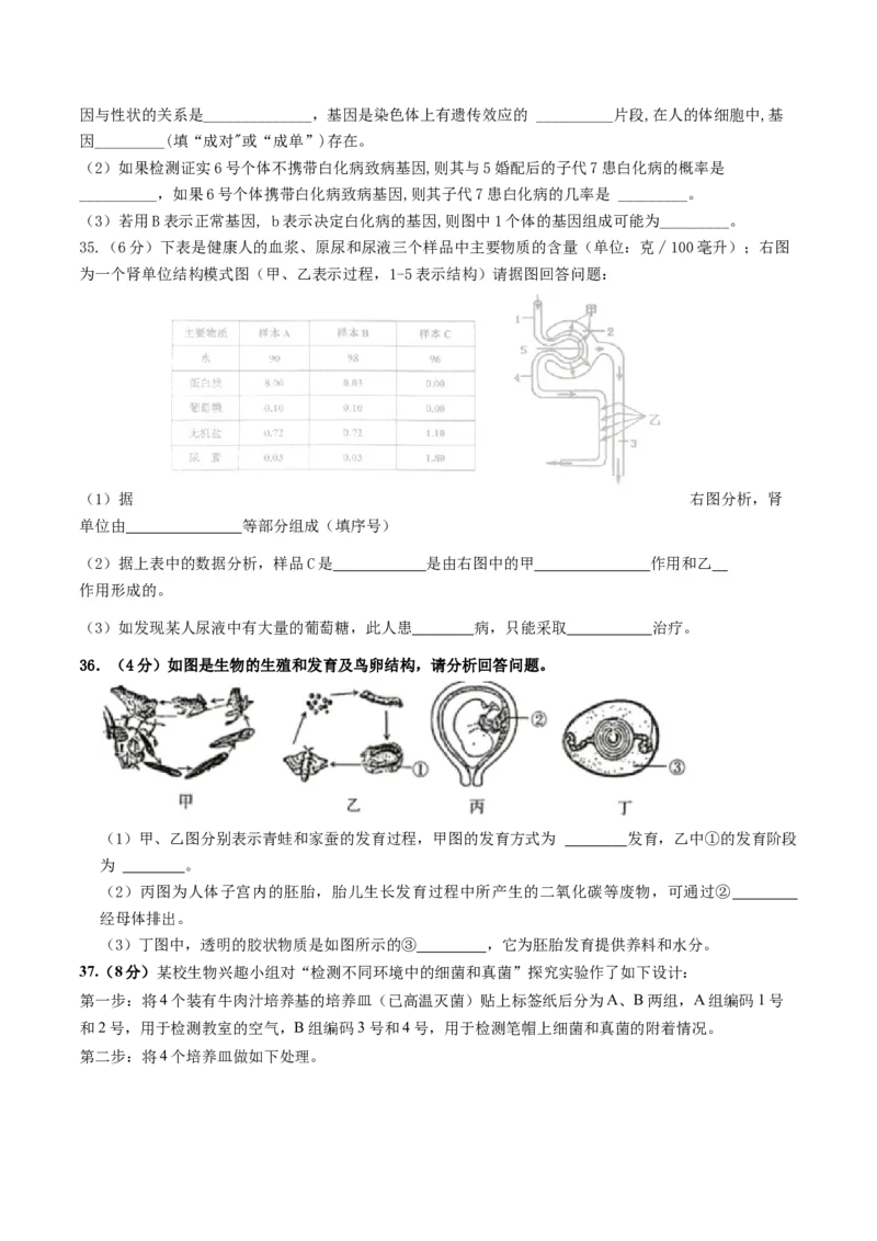 生物（新疆卷）（考试版A4）_初中全科电子版试卷练习试题_生物_2024中考模拟题生物(1)_三模（37套）_生物（新疆卷）