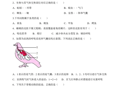 八年级上册生物期中测试01（原卷版）_初中全科电子版试卷练习试题_生物_生物8上练习_人教生物8年级上期中试卷08份