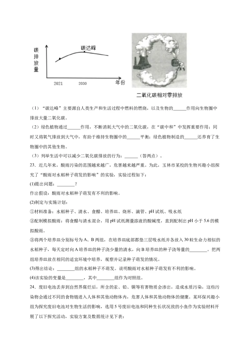 第七单元人类活动对生物圈的影响（选拔卷）-单元测试（人教版）（原卷版)_初中全科电子版试卷练习试题_生物_生物人教版7下练习_人教生物7年级下单元试卷33份