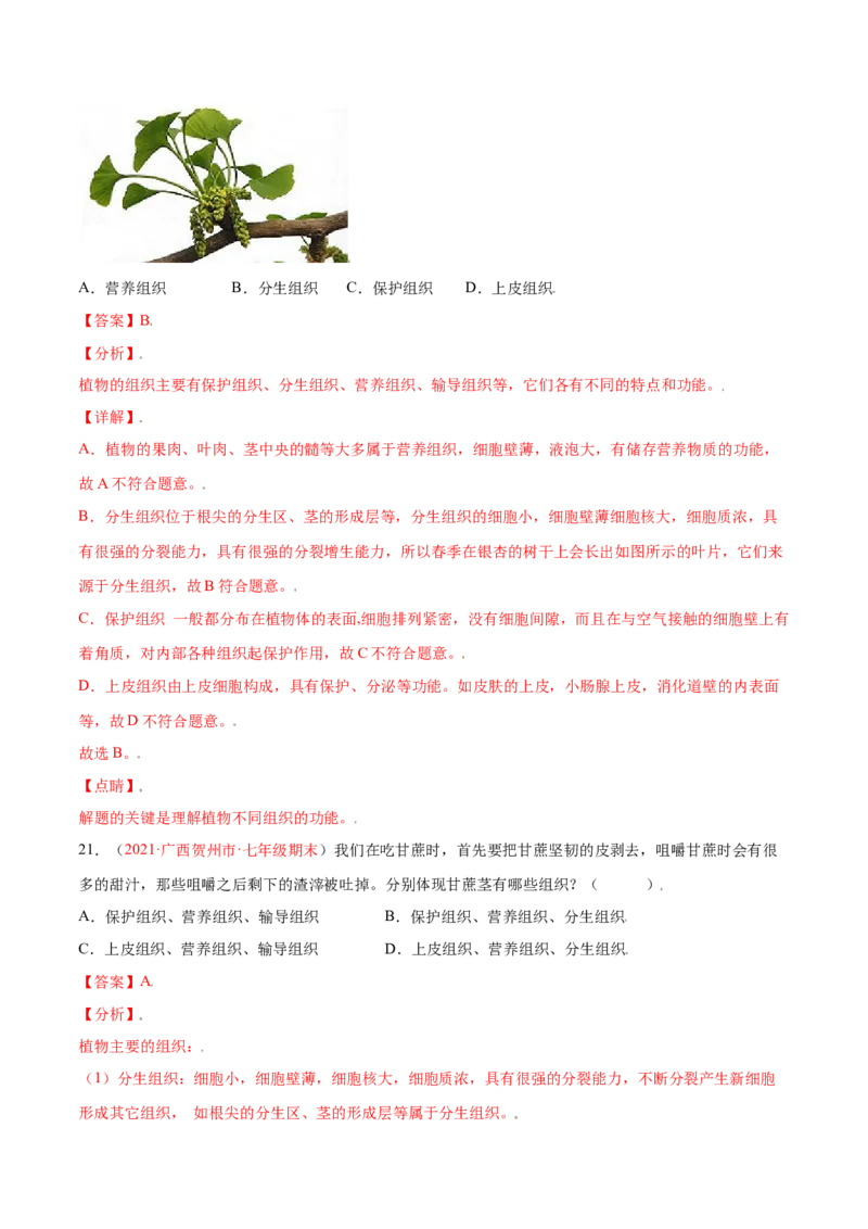 第02单元第02章细胞怎样构成生物体单元测试（B卷&middot;提升能力）（解析版）_初中全科电子版试卷练习试题_生物_生物人教版7上练习&mdash;24新版已更新_人教生物7年级上单元试卷36份