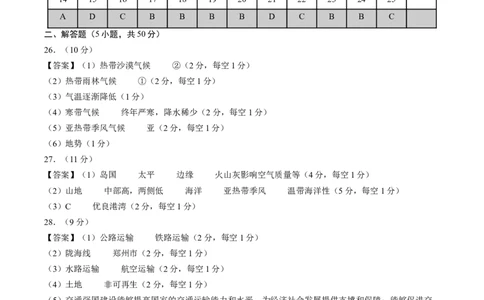 地理（四川成都卷）（参考答案及评分标准）_初中全科电子版试卷练习试题_地理_2024中考模拟题地理(1)_二模_地理（四川成都卷）-：2024年中考第二次模拟考试