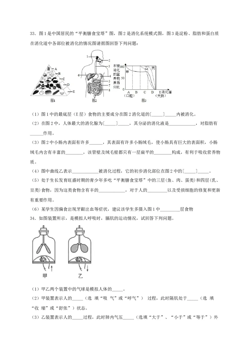 期中测试01-（原卷版）_初中全科电子版试卷练习试题_生物_生物人教版7下练习_人教生物7年级下期中试卷07份