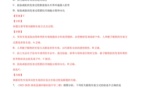 第07单元第01章生物的生殖和发育单元测试（A卷&middot;夯实基础）（解析版）_初中全科电子版试卷练习试题_生物_生物8下练习_人教生物8年级下单元试卷38份