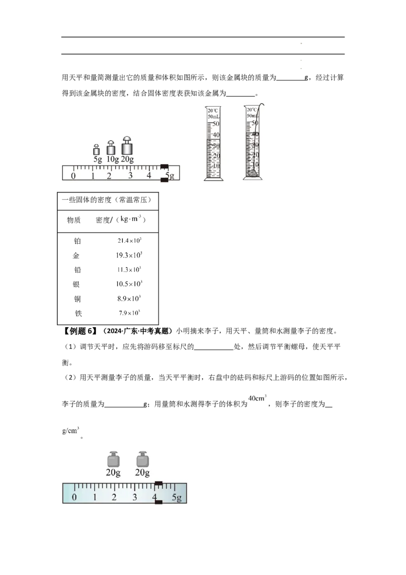 第6章质量与密度速记清单（原卷版）_初中全科电子版试卷练习试题_物理_8年级上册物理试题_人教版物理八年级上知识汇总
