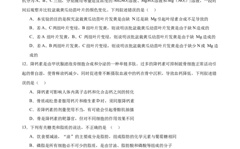 单元检测卷01细胞的概述及其分子组成（原卷版）_2025年新高考资料_一轮复习_2025年高考生物一轮复习考点通关卷（新高考通用）