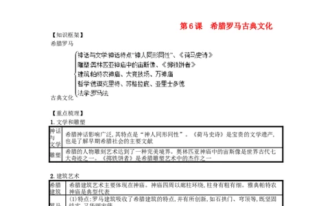 九年级历史上册第二单元古代欧洲文明第6课希腊罗马古典文化速记宝典知识点总结新人教版20181027119_初中全科电子版试卷练习试题_历史_历史人教版9上试卷_同步练习（第三套）