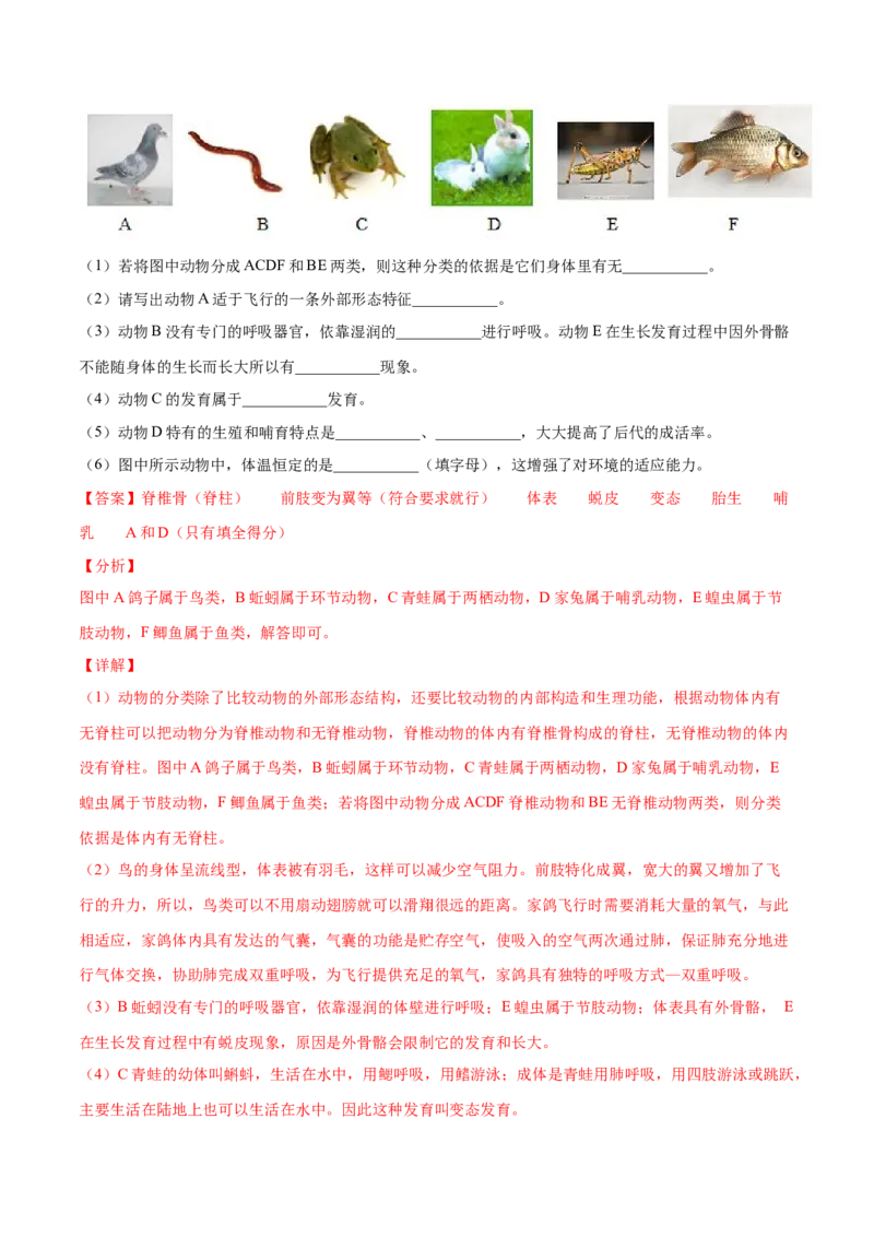 期中测试（A卷&middot;夯实基础）（解析版）_初中全科电子版试卷练习试题_生物_生物8上练习_人教生物8年级上期中试卷08份