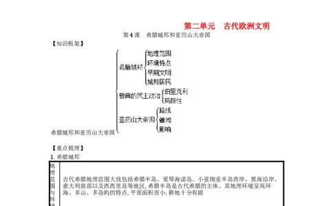 九年级历史上册第二单元古代欧洲文明第4课希腊城邦和亚历山大帝国速记宝典知识点总结新人教版20181027121_初中全科电子版试卷练习试题_历史_历史人教版9上试卷_同步练习（第三套）