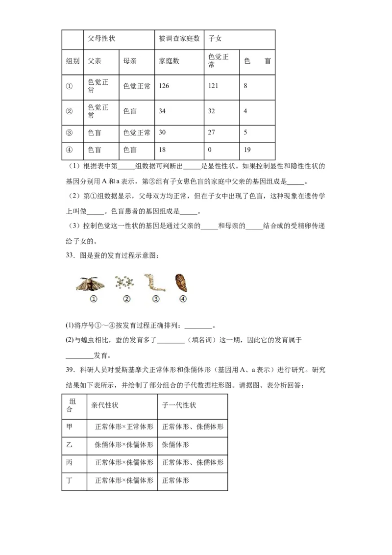 卷03-八年级生物下学期期末综合测试卷（人教版）（原卷版）_new_初中全科电子版试卷练习试题_生物_生物8下练习_人教生物8年级下期末试卷12份