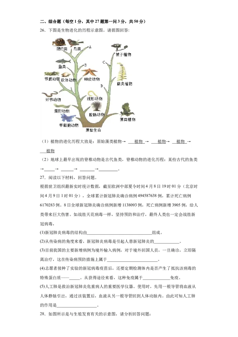 卷05-八年级生物下学期期末综合测试卷（人教版）（原卷版）_new_初中全科电子版试卷练习试题_生物_生物8下练习_人教生物8年级下期末试卷12份