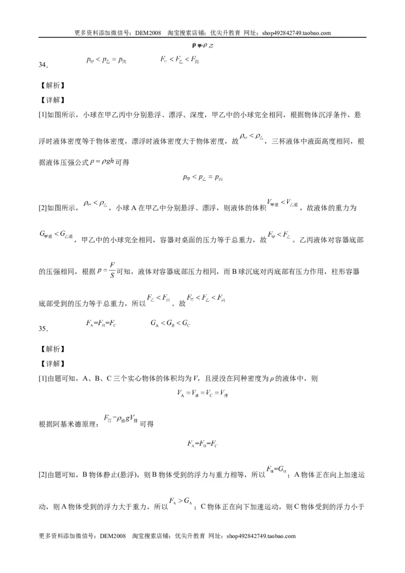 浮力中压力、压强、密度、体积大小的比较（含答案详解）_初中全科电子版试卷练习试题_物理_8年级下册物理试题_人教版物理八年级下专项练习（029份）