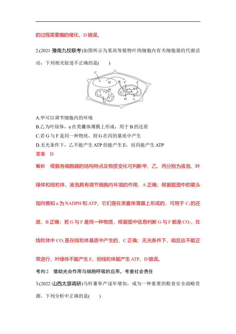专题二细胞代谢（解析版）_新高考复习资料_2023年新高考复习资料_二轮复习_过二轮备战2023年高考生物二轮专题剖析与综合训练（新教材）