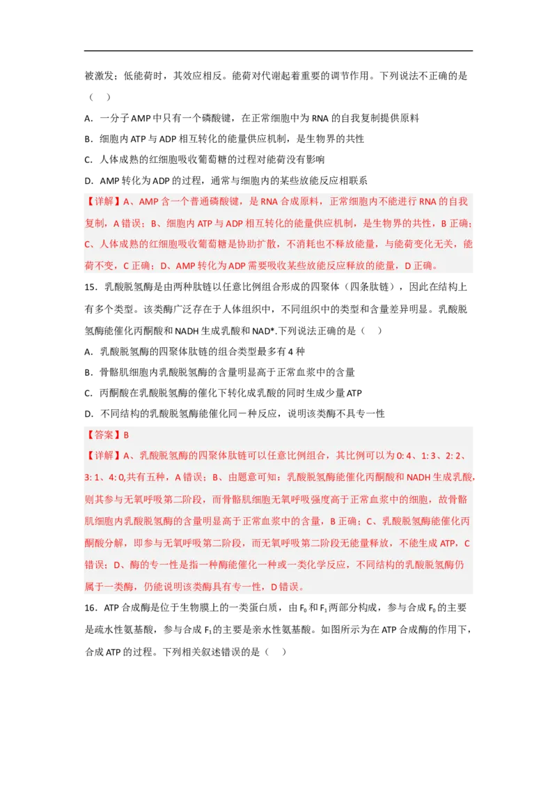 专题二细胞代谢（解析版）_新高考复习资料_2023年新高考复习资料_二轮复习_过二轮备战2023年高考生物二轮专题剖析与综合训练（新教材）