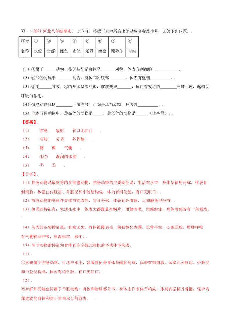 第05单元第01章动物的主要类群测试（B卷&middot;提升能力）（解析版）_初中全科电子版试卷练习试题_生物_生物8上练习_人教生物8年级上单元试卷48份