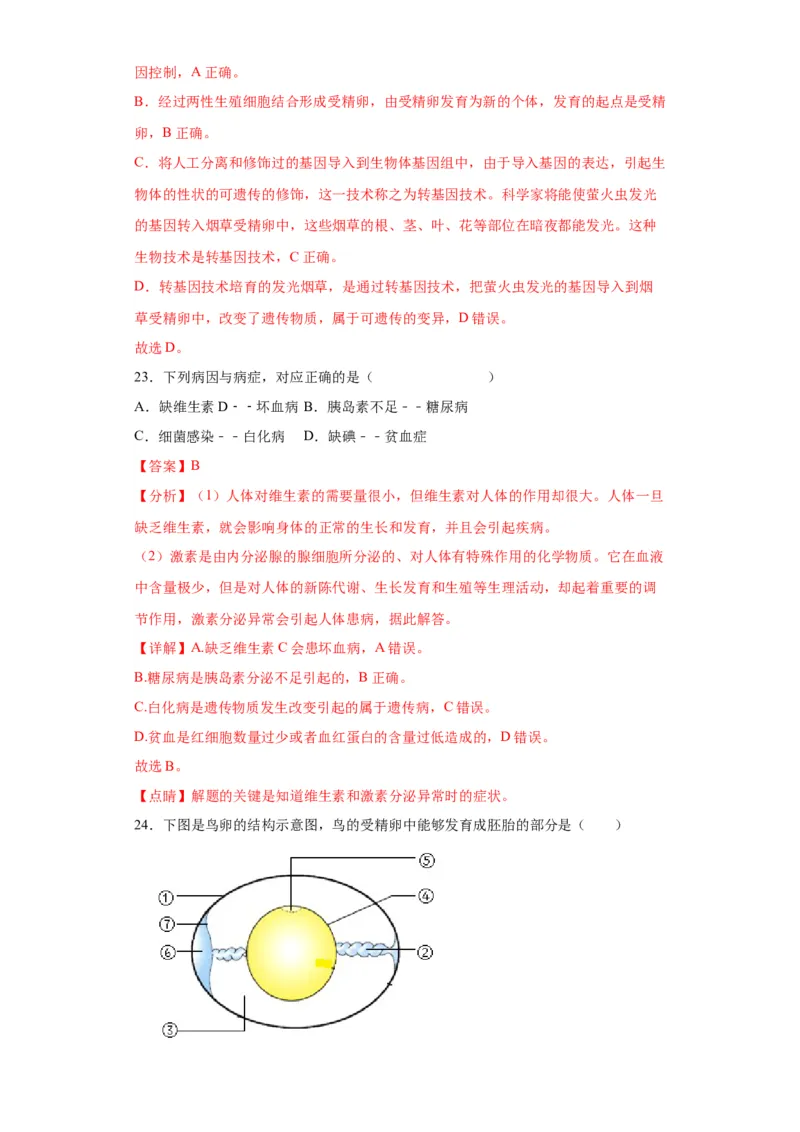 卷04-八年级生物下学期期末综合测试卷（人教版）（解析版）_new_初中全科电子版试卷练习试题_生物_生物8下练习_人教生物8年级下期末试卷12份