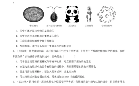 专题综合练01细胞的组成物质以及结构和功能(原卷版)_新高考复习资料_2024年新高考复习资料_一轮复习资料_完备战2024年高考生物一轮复习考点帮（新高考）_必修1
