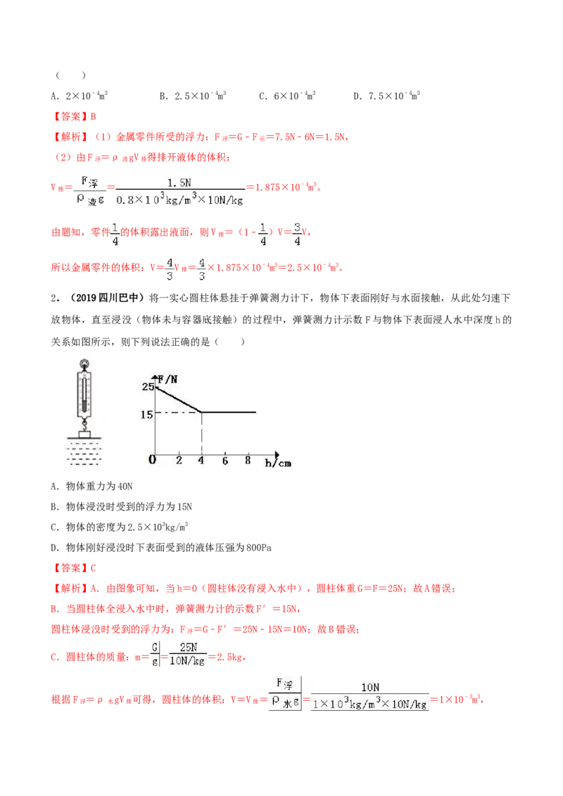 10.2阿基米德原理（解析版）-2020-2021学年八年级下册物理精讲精练（人教版）_初物_人教版初中物理初二三教案讲义专项练习八九年级电子版word资料_最新人教版初中物理初二下册