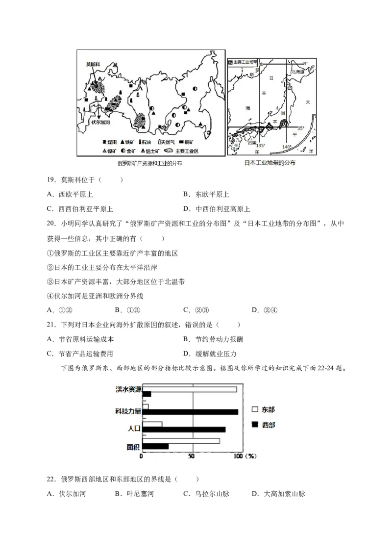 第七章我们邻近的地区和国家（提分小卷）-单元测试2021-2022学年七年级地理下册尖子生选拔卷（人教版）（原卷版）_初中全科电子版试卷练习试题_地理_人教地理7下试题试卷