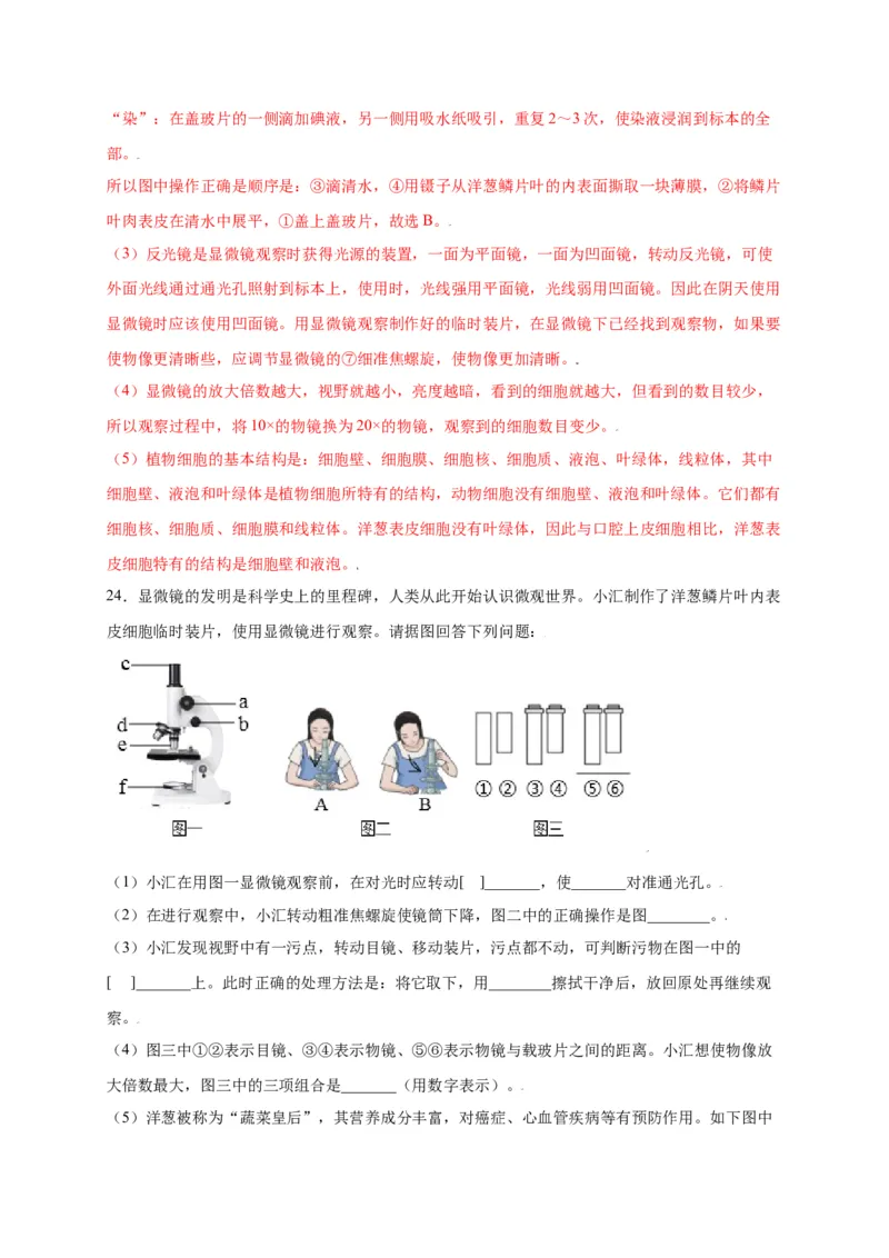 第2单元（第1章）细胞是生命活动的基本单位（选拔卷）（人教版）（解析版）_初中全科电子版试卷练习试题_生物_生物人教版7上练习&mdash;24新版已更新
