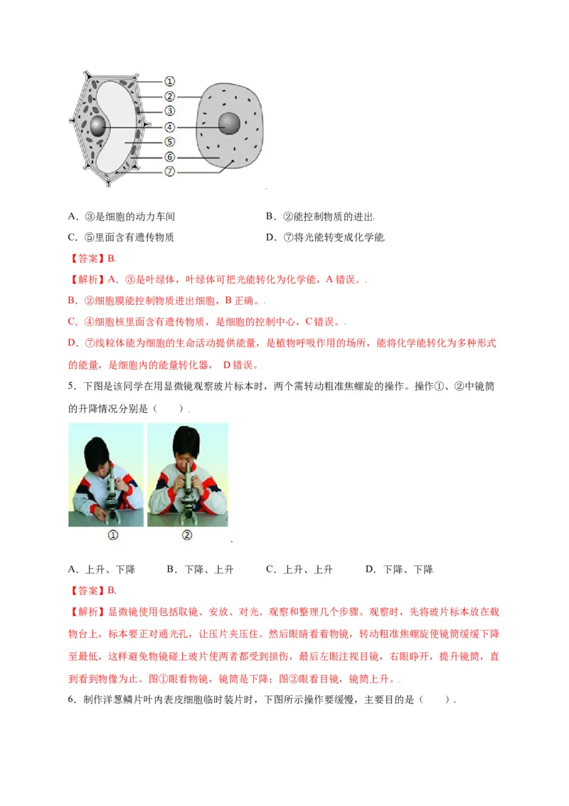 第2单元（第1章）细胞是生命活动的基本单位（选拔卷）（人教版）（解析版）_初中全科电子版试卷练习试题_生物_生物人教版7上练习&mdash;24新版已更新