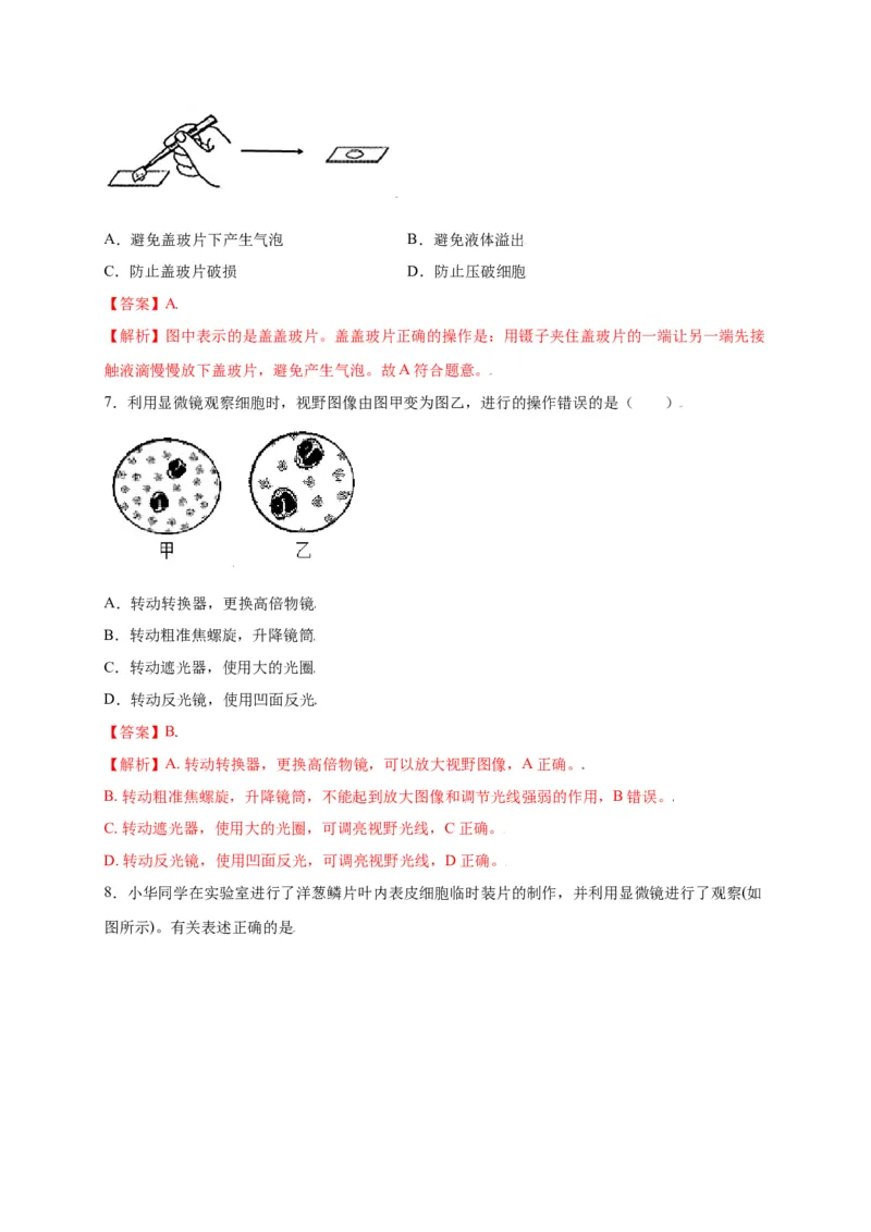 第2单元（第1章）细胞是生命活动的基本单位（选拔卷）（人教版）（解析版）_初中全科电子版试卷练习试题_生物_生物人教版7上练习&mdash;24新版已更新