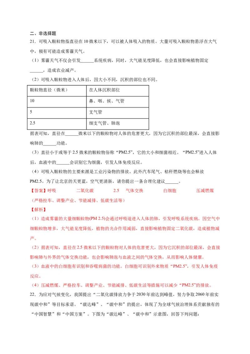 第七单元人类活动对生物圈的影响（选拔卷）-单元测试（人教版）（解析版)_初中全科电子版试卷练习试题_生物_生物人教版7下练习_人教生物7年级下单元试卷33份