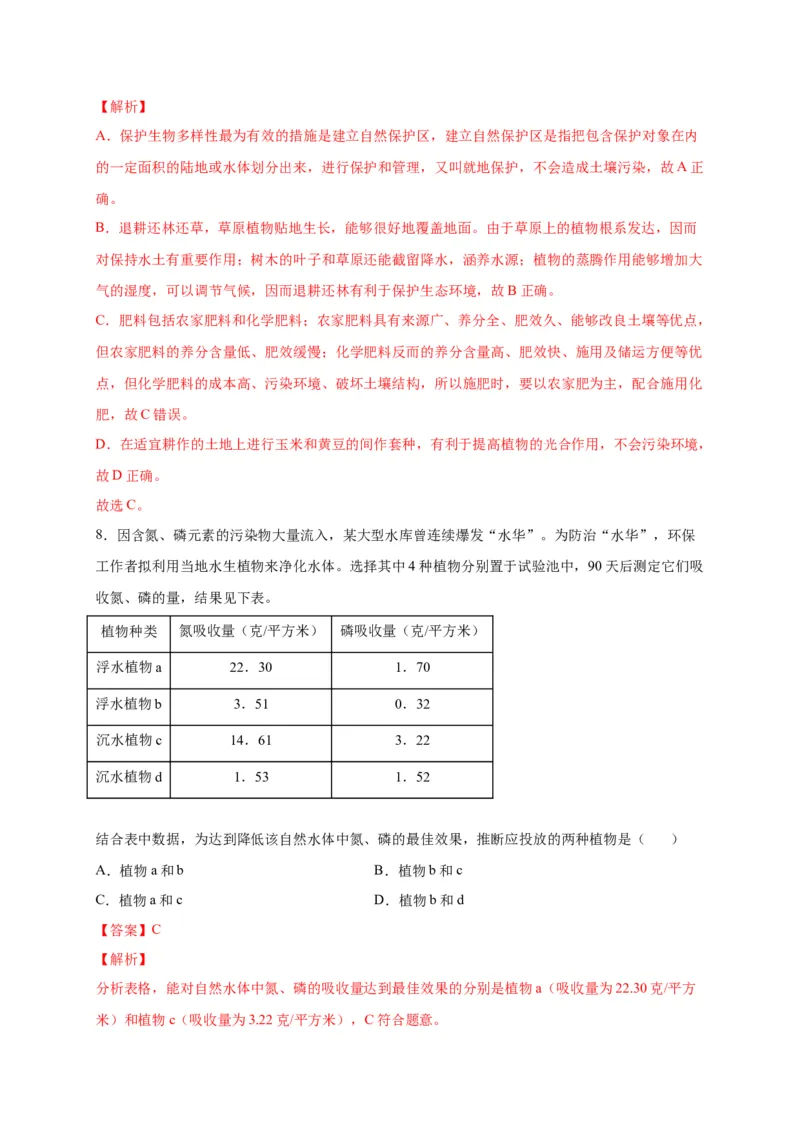 第七单元人类活动对生物圈的影响（选拔卷）-单元测试（人教版）（解析版)_初中全科电子版试卷练习试题_生物_生物人教版7下练习_人教生物7年级下单元试卷33份