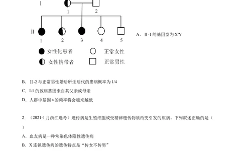 专题9伴性遗传和人类遗传病-2021年高考真题和模拟题生物分项汇编（原卷版）_新高考复习资料_2022年新高考复习资料_2021年高考真题和模拟题生物分项汇编7.30更新