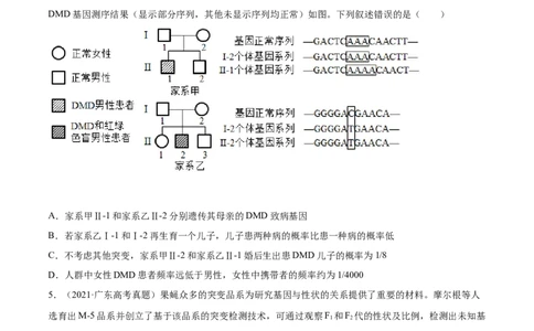专题9伴性遗传和人类遗传病-2021年高考真题和模拟题生物分项汇编（原卷版）_新高考复习资料_2022年新高考复习资料_2021年高考真题和模拟题生物分项汇编7.30更新