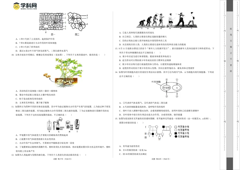 生物（江西卷）（考试版A3）_初中全科电子版试卷练习试题_生物_2024中考模拟题生物(1)_一模_生物（江西卷）-2024年中考第一次模拟考试
