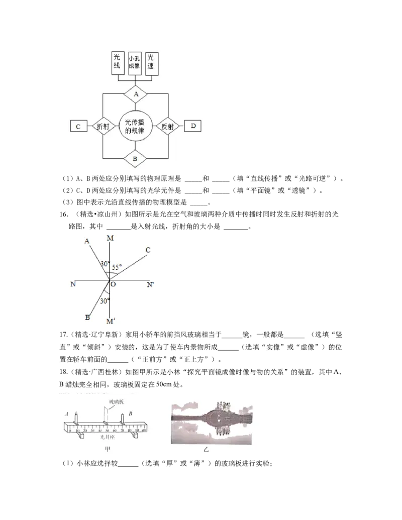 单元04光现象真题模拟练（原卷版）_初中全科电子版试卷练习试题_物理_8年级上册物理试题_人教版物理八年级上单元试卷（054份）_单元试卷第2套12份