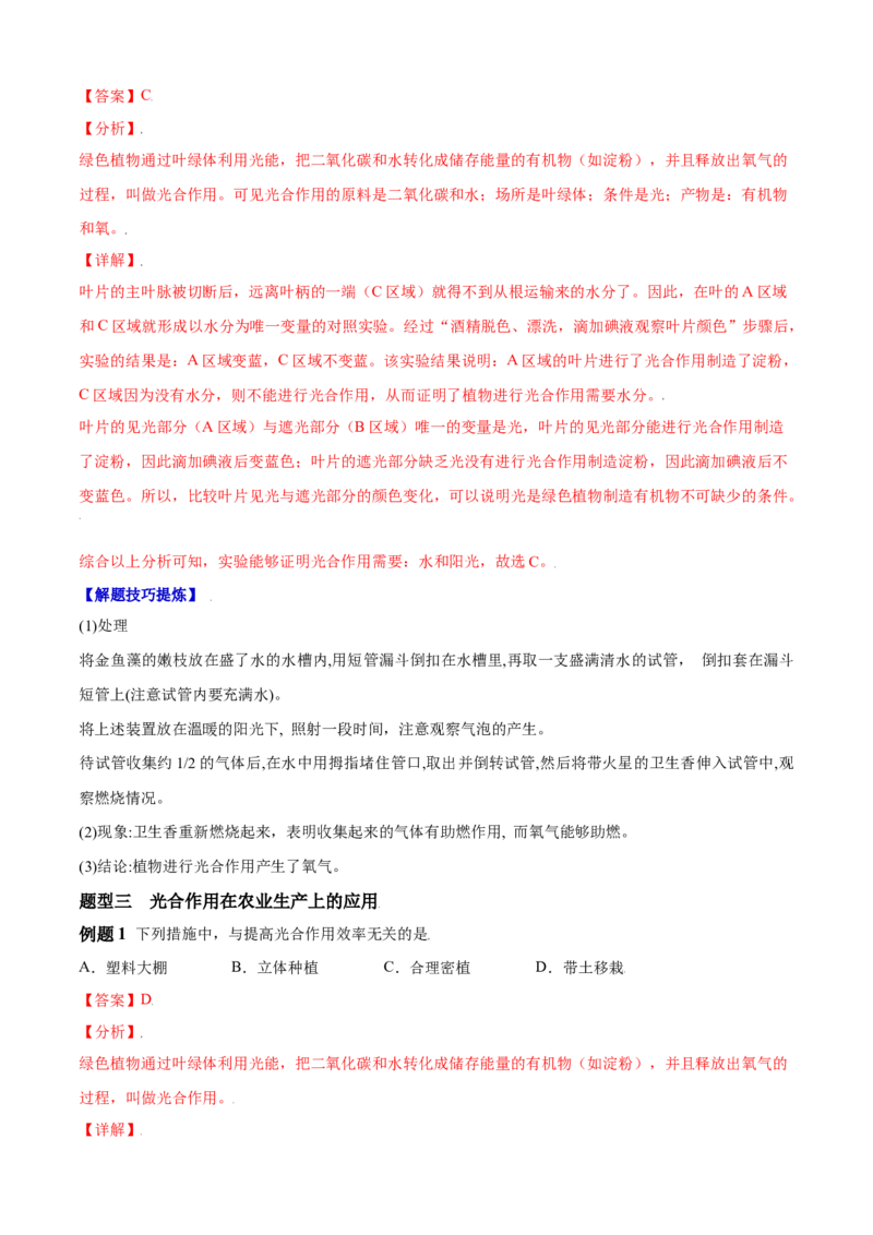 必考点21光合作用吸收二氧化碳释放氧气-（人教版）（解析版）_初中全科电子版试卷练习试题_生物_生物人教版7上练习&mdash;24新版已更新_人教生物7年级上专项练习28份
