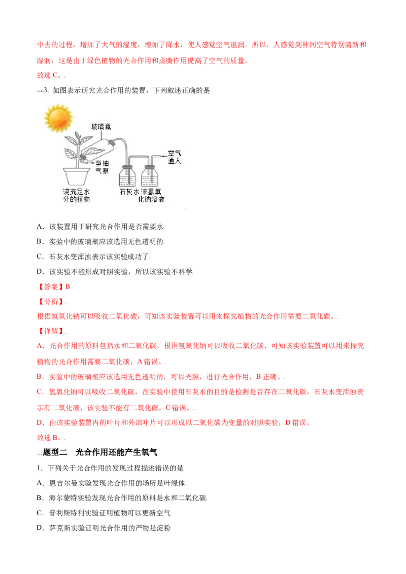 必考点21光合作用吸收二氧化碳释放氧气-（人教版）（解析版）_初中全科电子版试卷练习试题_生物_生物人教版7上练习&mdash;24新版已更新_人教生物7年级上专项练习28份