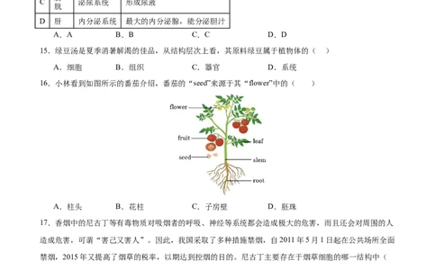 生物（海南卷）（考试版A4）_初中全科电子版试卷练习试题_生物_2024中考模拟题生物(1)_三模（37套）_生物（海南卷）